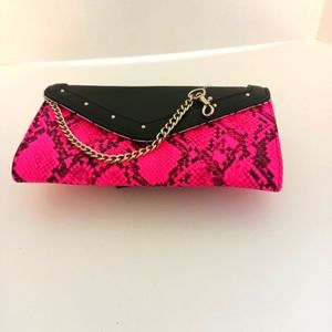 Women's Clutch Wallet Pink Black Faux Snake skin